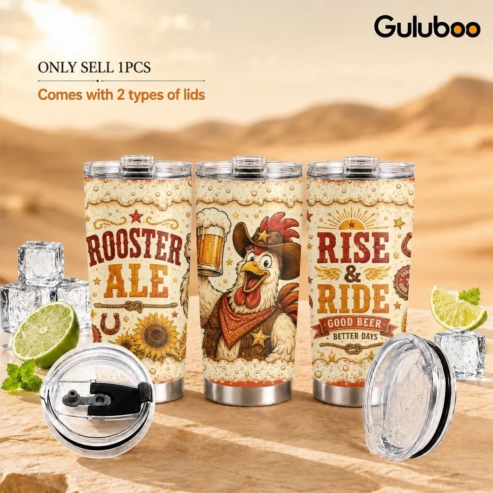 Western Animal Beer Saloon Series Vacuum Flasks 20oz Stainless Steel Insulated Tumbler Double Wall Cup with 2 Lids Straw Mug