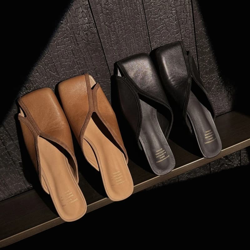 NEW Summer Women Mules Genuine Leather Shoes for Women Square Toe Kitten Heel Shoes Cover Toe Sandals Elegant High Heel Slippers