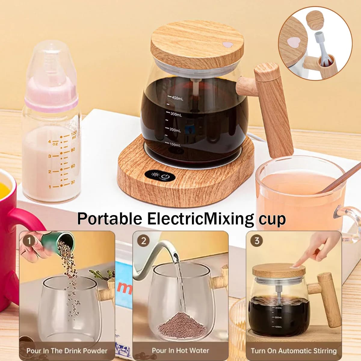 400ml Electric Self Stirring Coffee Cup Waterproof Glass Mug with Automatic Protein Powder Mixing Function