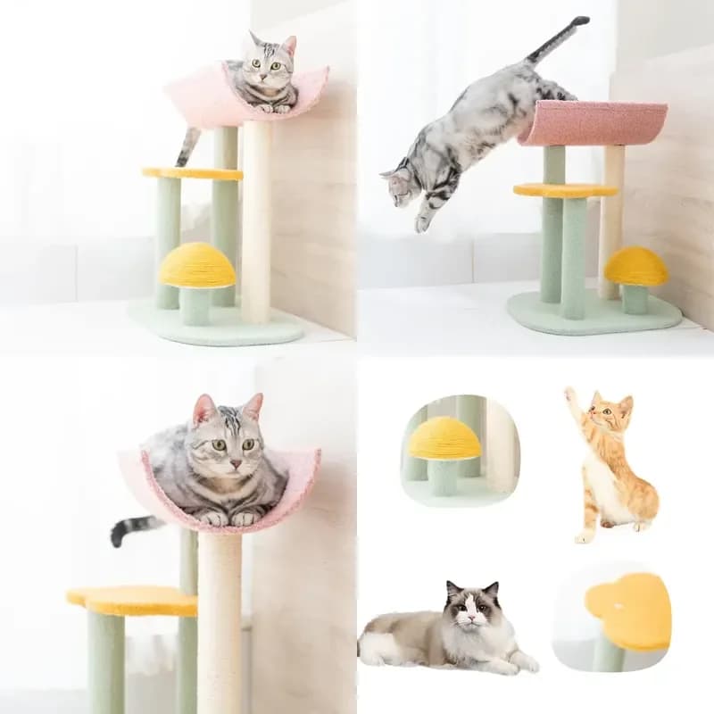 Ceiling High Cat Tree Kawaii Mushroom Design Natural Safe Integrated Toy Rest Tower Decoration for Cats Affordable Price