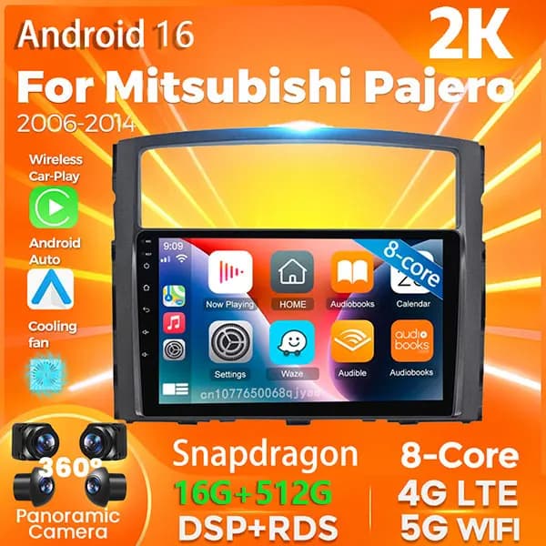 Android 16 Carplay Auto For Mitsubishi pajero 2006 - 2014 Car Radio Player Multimedia stereo Navigation 2Din 360 Camera AI Voice