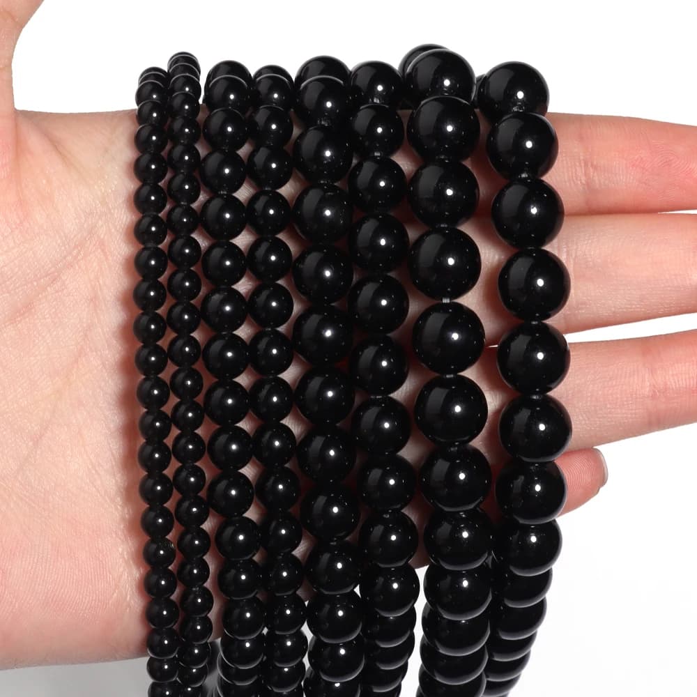 4/6/8/10/12mm Perline di Pietra Naturale Perline di Ossidiana Nera Rotonda Branello Allentato Del Distanziatore Per Gioielli FAI DA TE Che Fanno il Braccialetto All'ingrosso