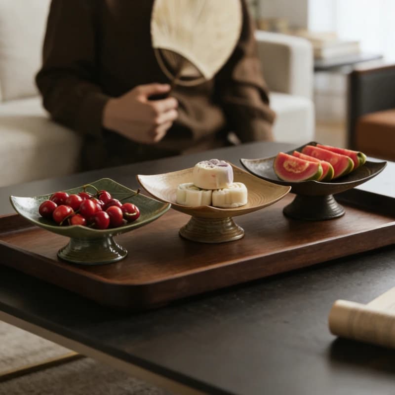 Piatto Vintage per Frutta con Piede Alto, Elegante Piatto in Ceramica per Frutta e Dessert, Vassoio per Frutta Secca, Stoviglie Eleganti per la Casa