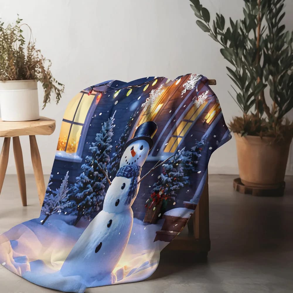 Tuniu Winter Snowman Coperta da tiro Divano letto Decorazione della stanza Morbido caldo e accogliente cuscino da tiro regalo