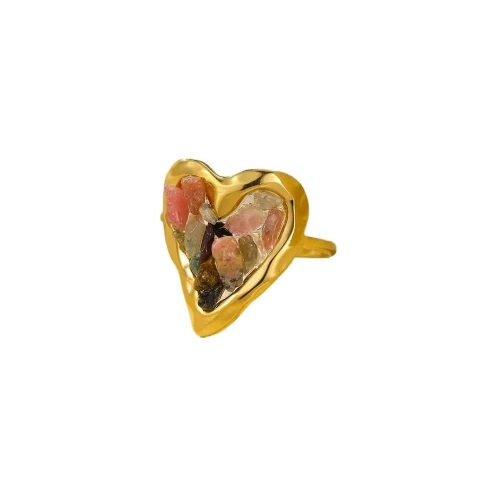 Anello in Acciaio Inossidabile a Forma di Cuore con Pietra, Anello Bohemien Irregolare di Lusso Leggero, Anello Apribile Vintage Esagerato con Strass, Regalo