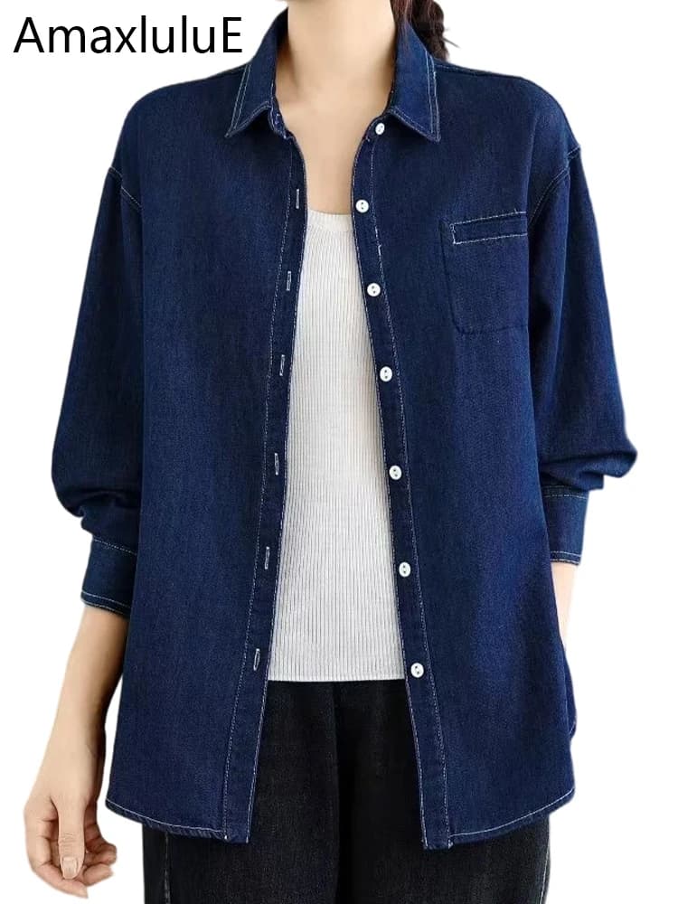 Amax LuluE 2025 Classic winter fashion shirts Women's vintage loose jeans shirts Women's top stylish fitness punk cotton