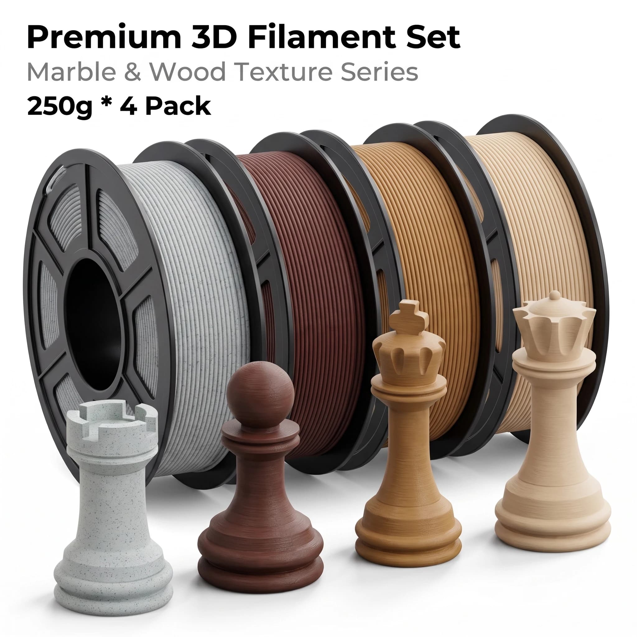 4 Colors Wood Marble PLA 3D Printer Filament Marble Ebony Yellow Light Wood Texture 1.75mm Available 250g 500g 1kg Spool Printin