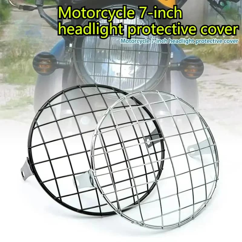 Popu For Universal Harley Triumph Honda HeadLamp Mesh Grille Lampshade Metal Retro Motorcycle Headlight Protector Cover Fit
