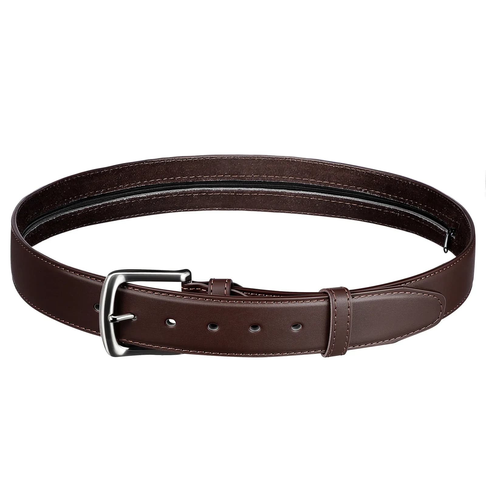 PU Travel Money Belt Brown Hidden Anti-Theft Wallet Belt Secure Waist Pouch Travel Belts for Men