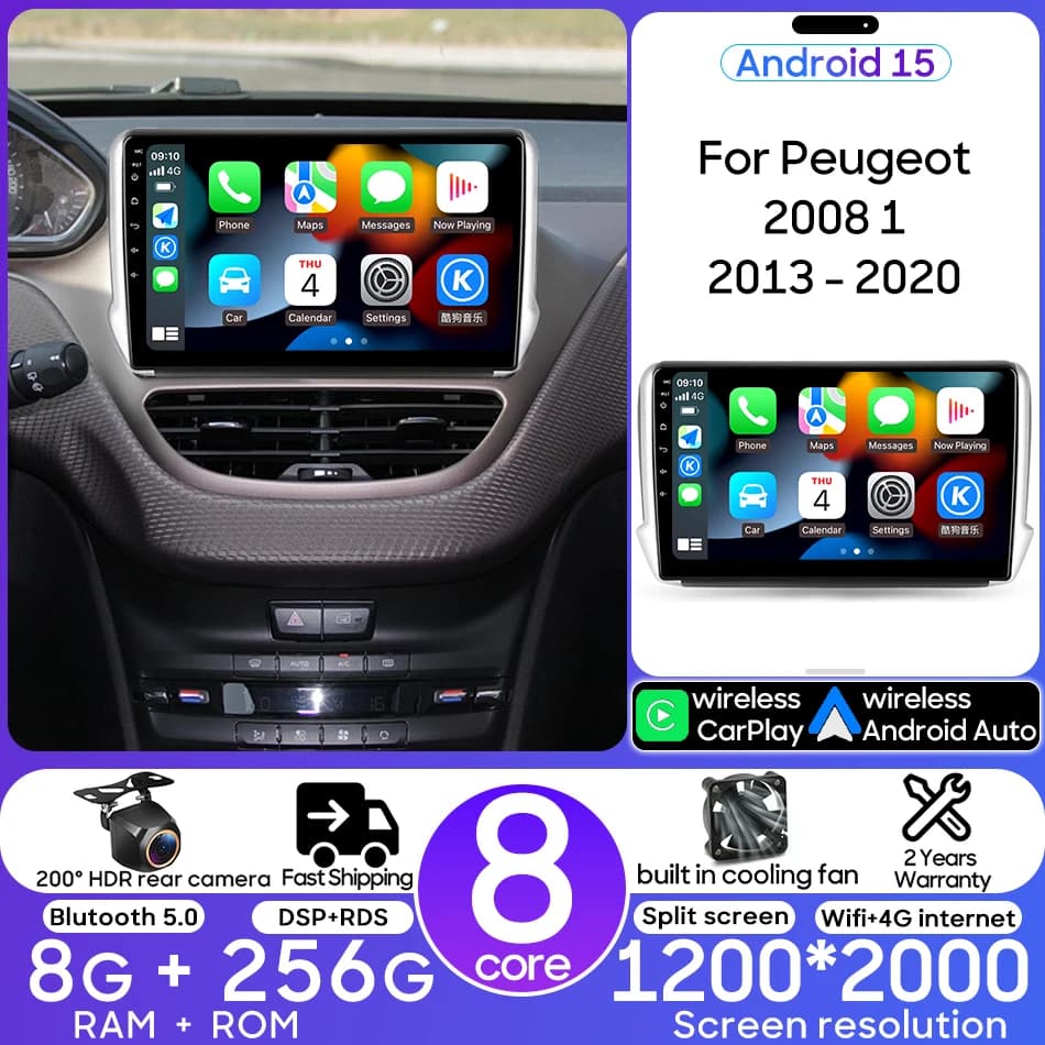 Autoradio Lettore Multimediale Per Peugeot 2008 1 2013 - 2020 Unità Principale Android 15 Schermo Audio CarPlay Auto di Navigazione GPS 2din