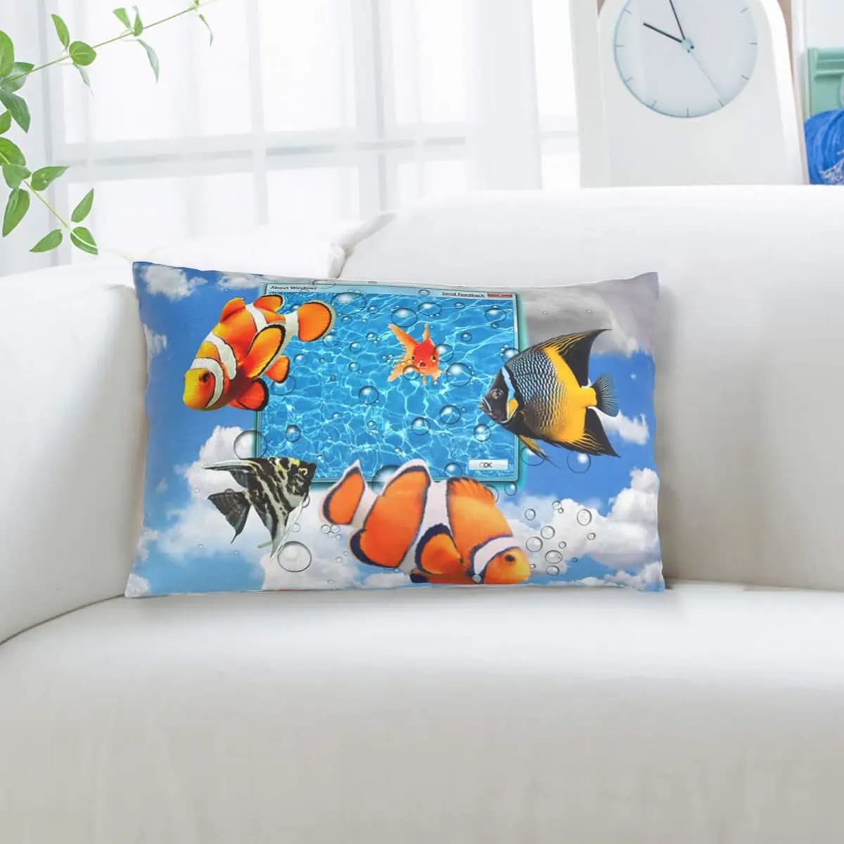 Swimming Frutiger Aero Fish rectangular cushion cover, bedroom decoration, bed, home, comfort, decorative cushion