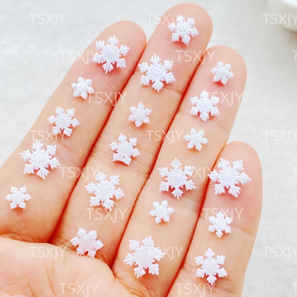100 pz. Mini Fiocchi di Neve Bianchi in Resina per Nail Art, Strass Flatback per Fai da Te, Scrapbooking e Artigianato Natalizio