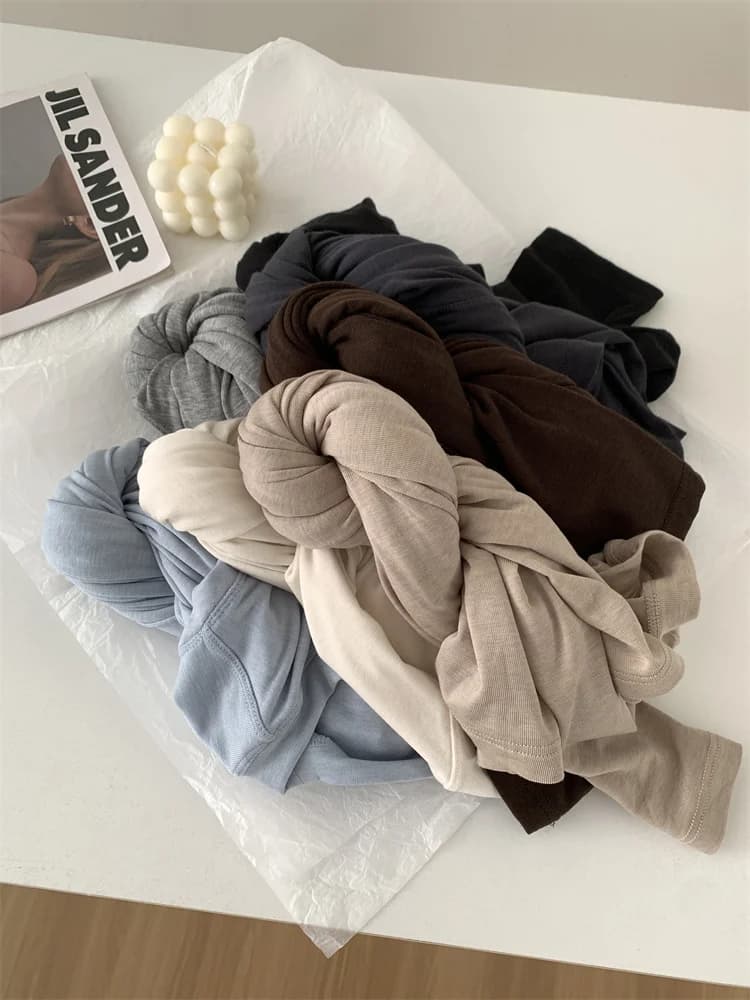 T-shirt a maniche lunghe con giunture in lana di seta da donna Primavera Estate Sottile e morbido taglio ceroso Top con supporto in tinta unita