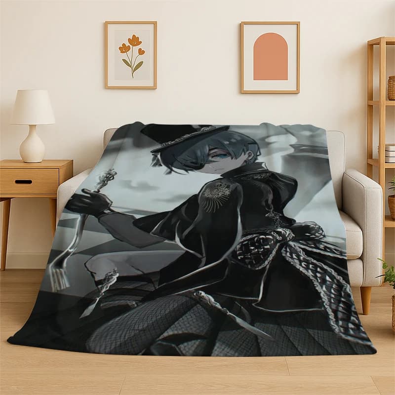 Coperta in flanella Black Butler Cartoon Anime, morbida e calda, per camera da letto, soggiorno, letto, viaggi, campeggio, picnic, regalo
