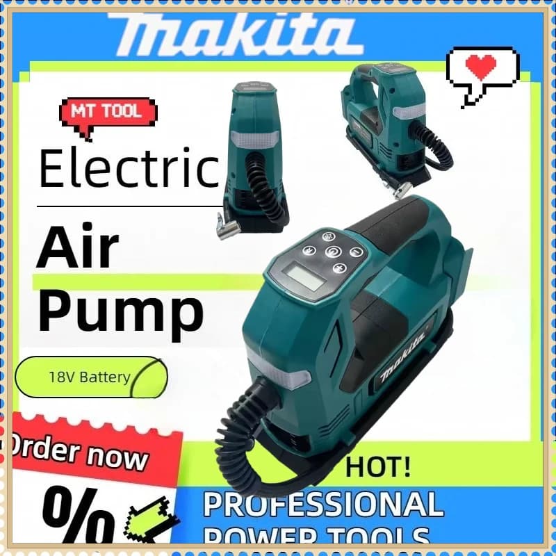 Makita 18V wireless portable air compressor, brushless tire pump with digital display for cars and motorcycles