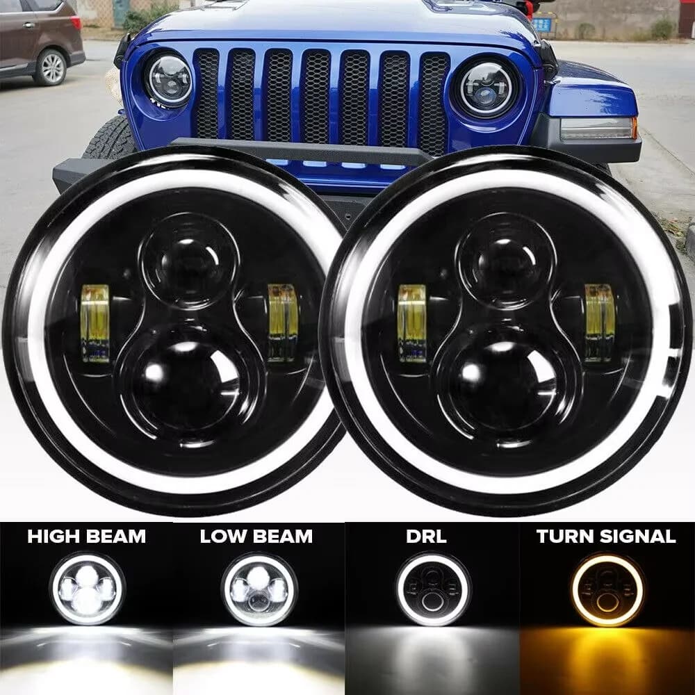 2 fari rotondi da 7 pollici a LED per moto, abbaglianti/anabbaglianti, DRL, indicatori di direzione per Harley, Jeep Wrangler JK LJ CJ, Yamaha, Honda