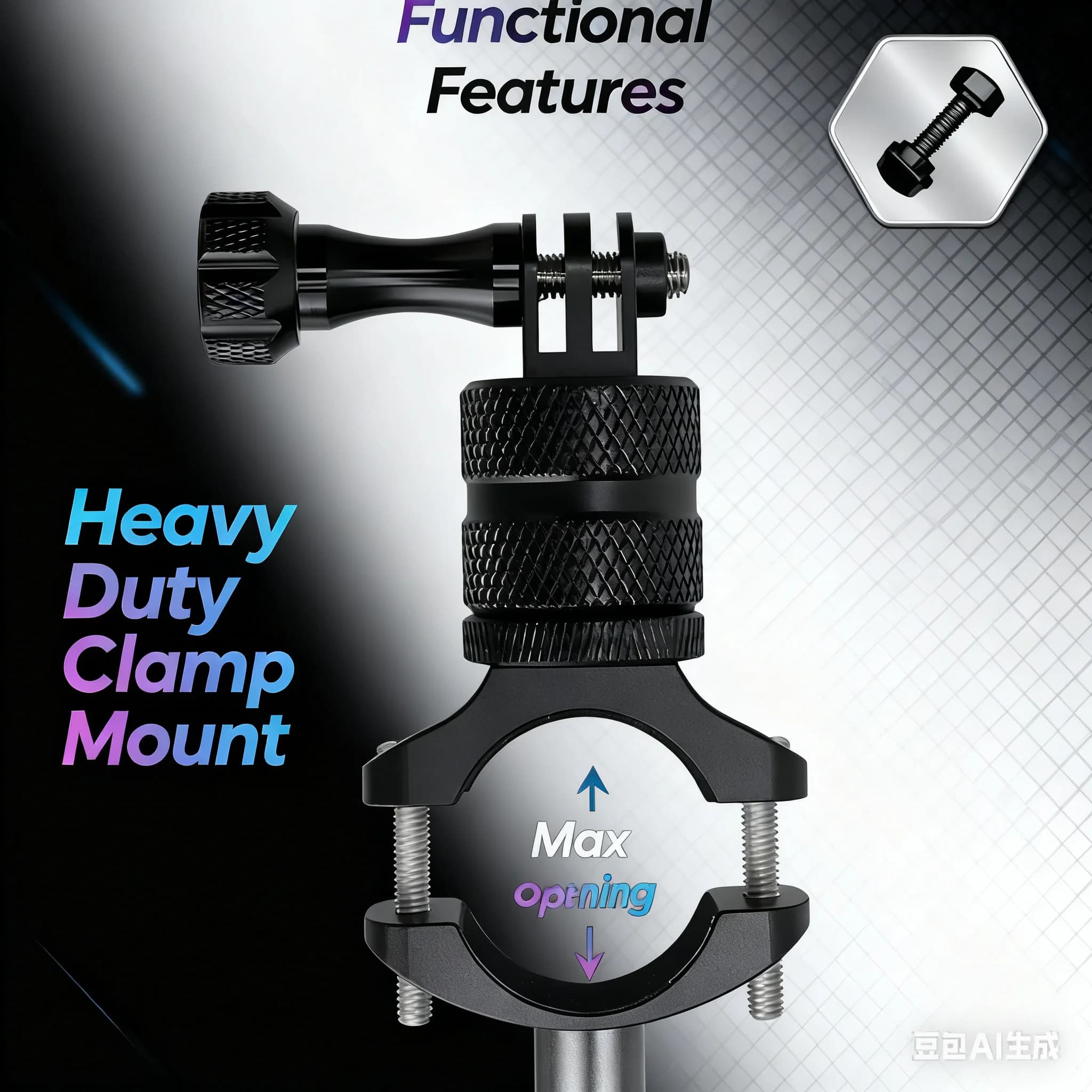 Aluminum Alloy Universal Handlebar Clamp - 360 ° Adjustable Support for GoPro Hero/Per DJI Action/Per Insta360