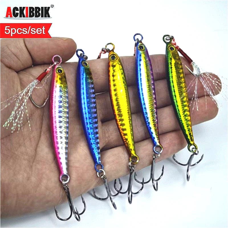 Ackibbik 5 pz/set 30g Metallo Jig Artificiale Esca Dura Pesca in Acqua Salata Jig 7g 10g 15g 20g 30g Maschere di Pesca Accessorio per la Pesca in Mare