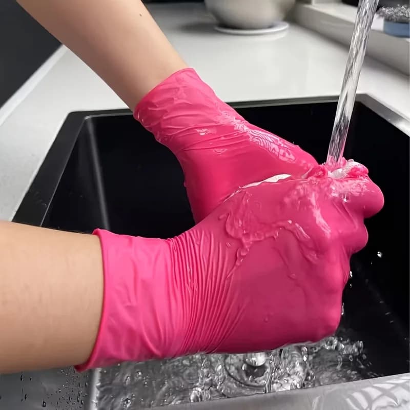 Guanti in Nitrile Monouso Rosa Scuro | Adatto per la pulizia domestica, la parrucchieria, la toelettatura degli animali domestici, l'uso in cucina e in bagno