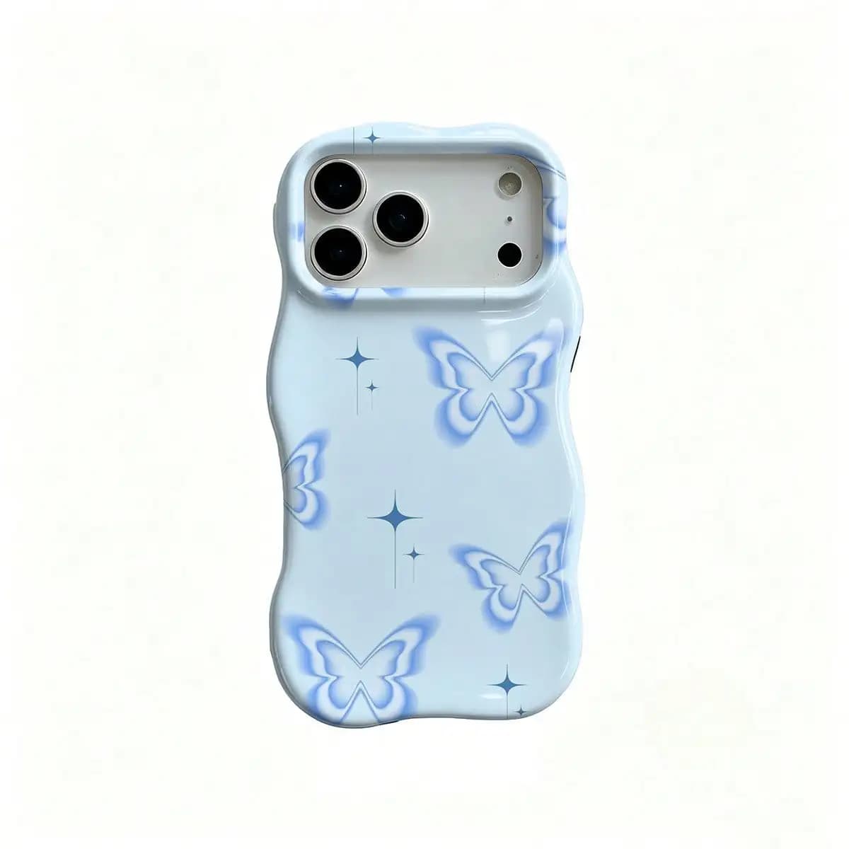 Beautiful light blue butterfly and star pattern, suitable for iPhone 11,12,13,14,15,16,17 Pro Max Pro Plus series phone cases.This TPU folding screen protector provides comprehensive fall protection and is lightweight and portable.Fashionable phone case.