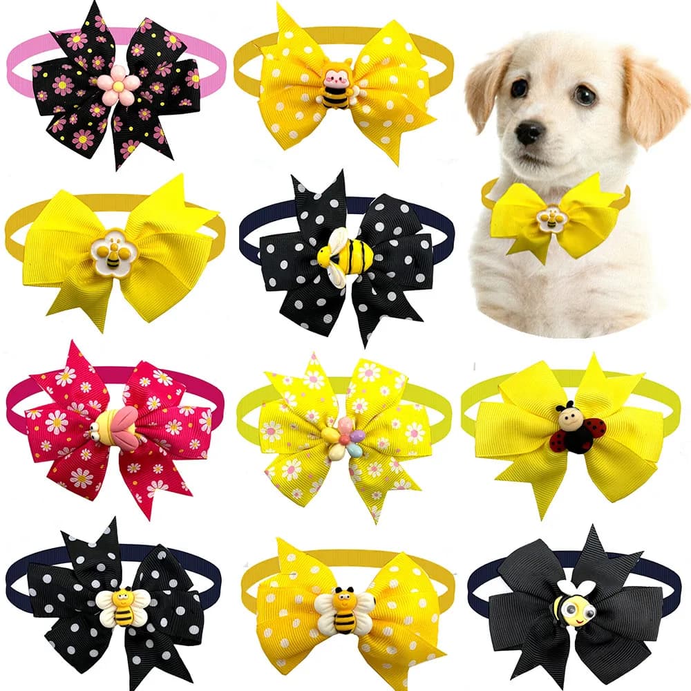 50pcs Puppy Dog Grooming accessori Bee Flowers Style Cute Dog Bows Pet Dogs papillon cravatta Bowknot forniture per papillon per cani