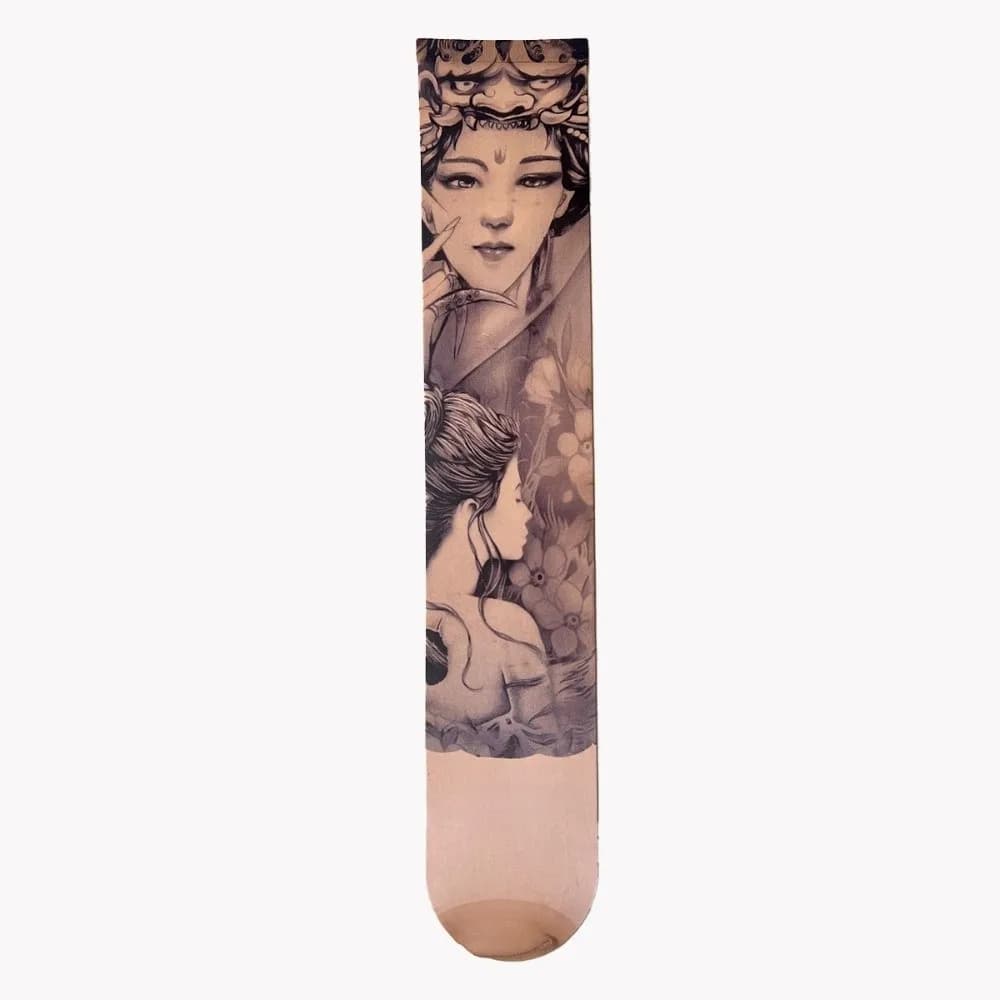 Calze con Tatuaggio a Tema Serpente Stile Giapponese, Traspiranti ed Elastiche, Calze con Tatuaggio Finto Senza Cuciture, Sottili e Protettive dal Sole, per Sport