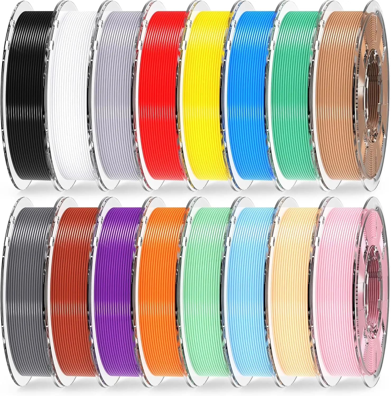 16 Colors PLA+ Filament Bundle 1.75mm, 200g Each, High Precision 3D Printing Material Set
