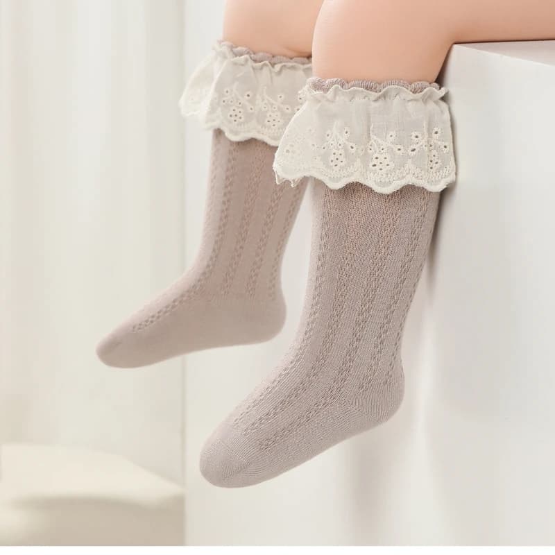 4 Colors Spring Autumn Fashion Girls Socks with Lace Baby Long Soft Boneless Stockings Princess Cotton Knee Socks 0-3Y
