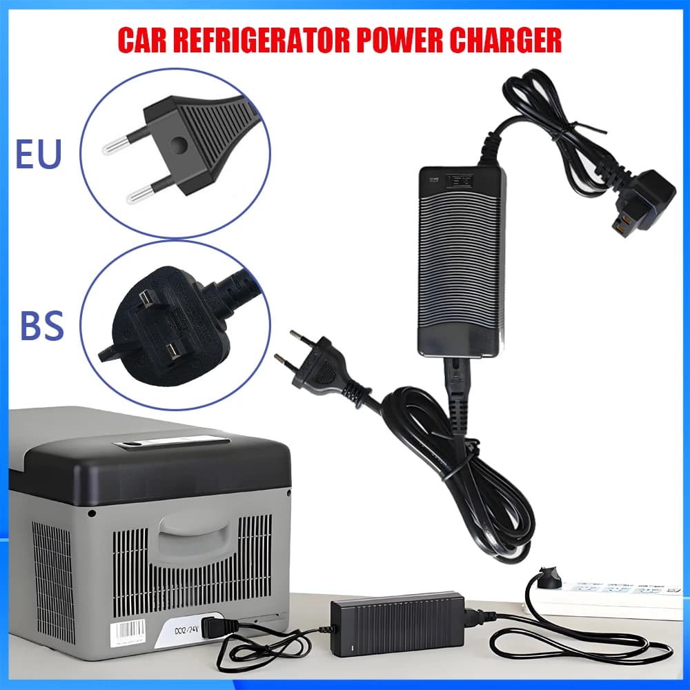 Universal Car Refrigerator Power Line 100-240V AC/DC 12V/24V Household Adapter with EU/BS Plug for Car Fridge Charger Accessorie