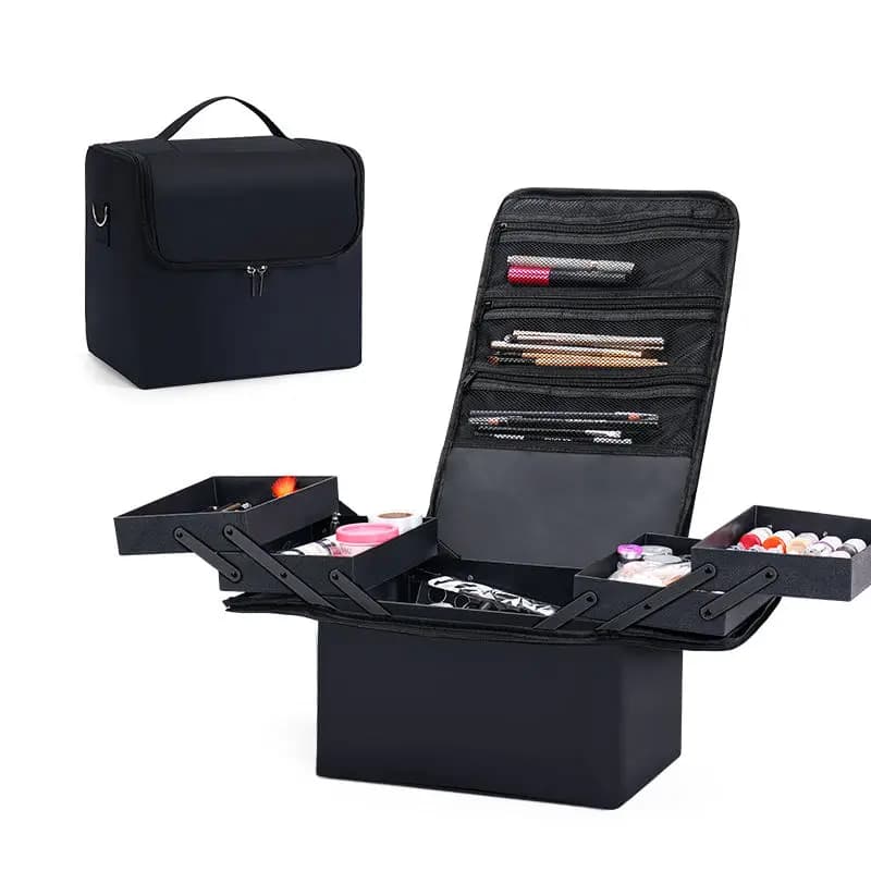 Large Makeup Carrying Train Case For Women Travel Bag Portable Storage Box 4 Tier Professional Nail Organizer Case with Adjustab