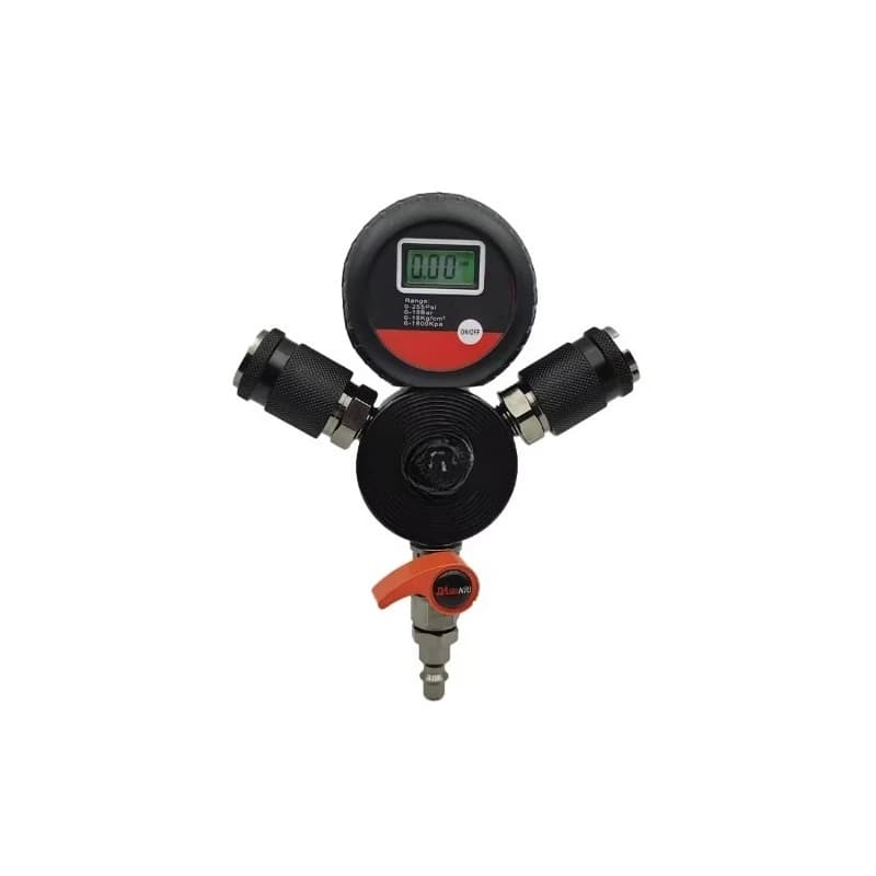 Kit sgonfiatore/gonfiatore multi-pneumatici (4 valvole) Manometro digitale per gonfiaggio pneumatici con mandrino e tubo flessibile