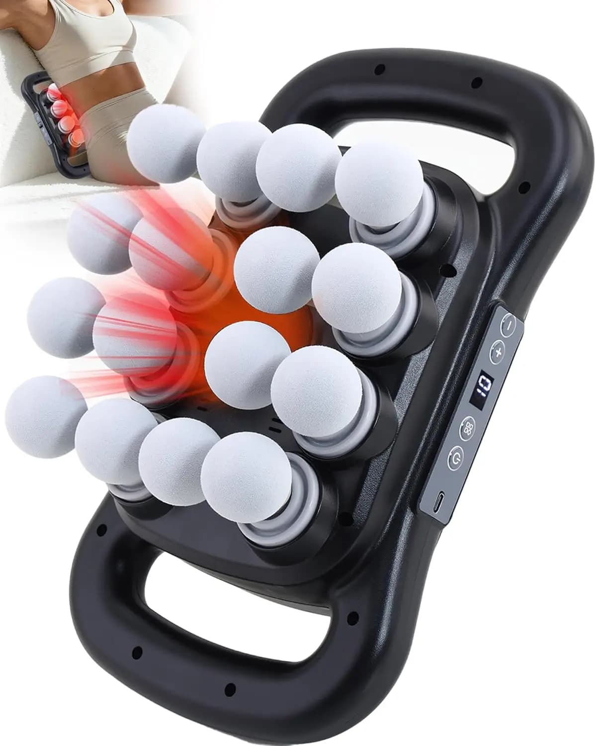 Massage Gun 16 Heads with 9 Modes and Intensity, 2600mAh Battery for Relieving Pain in Back, Legs and Spalle