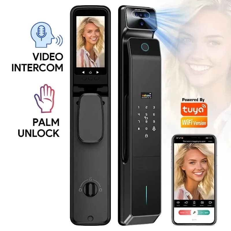 Citofono in tempo reale Serratura per porta Palm Vein Riconoscimento facciale Serratura intelligente Serratura digitale intelligente per la casa con fotocamera Tuya JLink Wifi