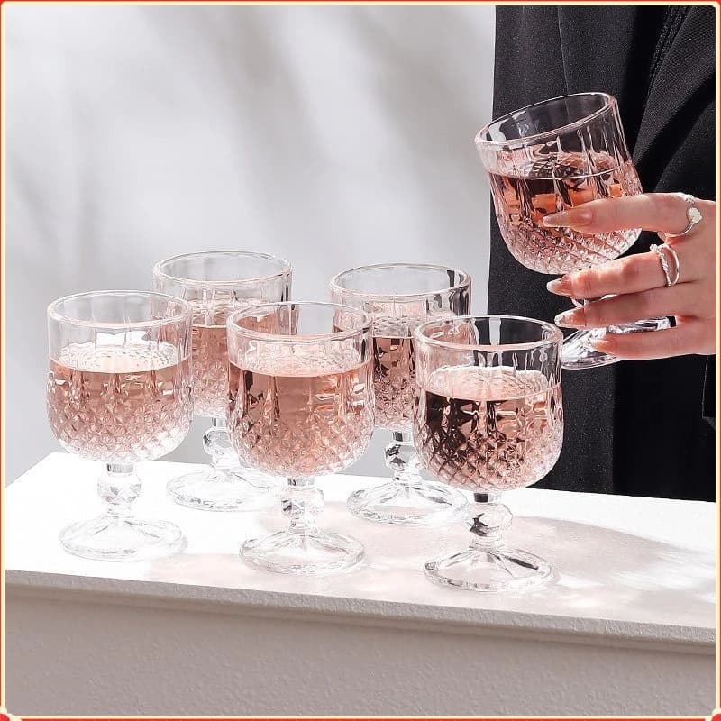 Luxury Diamond Cut Stemmed Wine Glass Set Of 6 All-Round Drink Cup For Wine Brandy Whiskey Champagne Wedding Banquet Home Decor