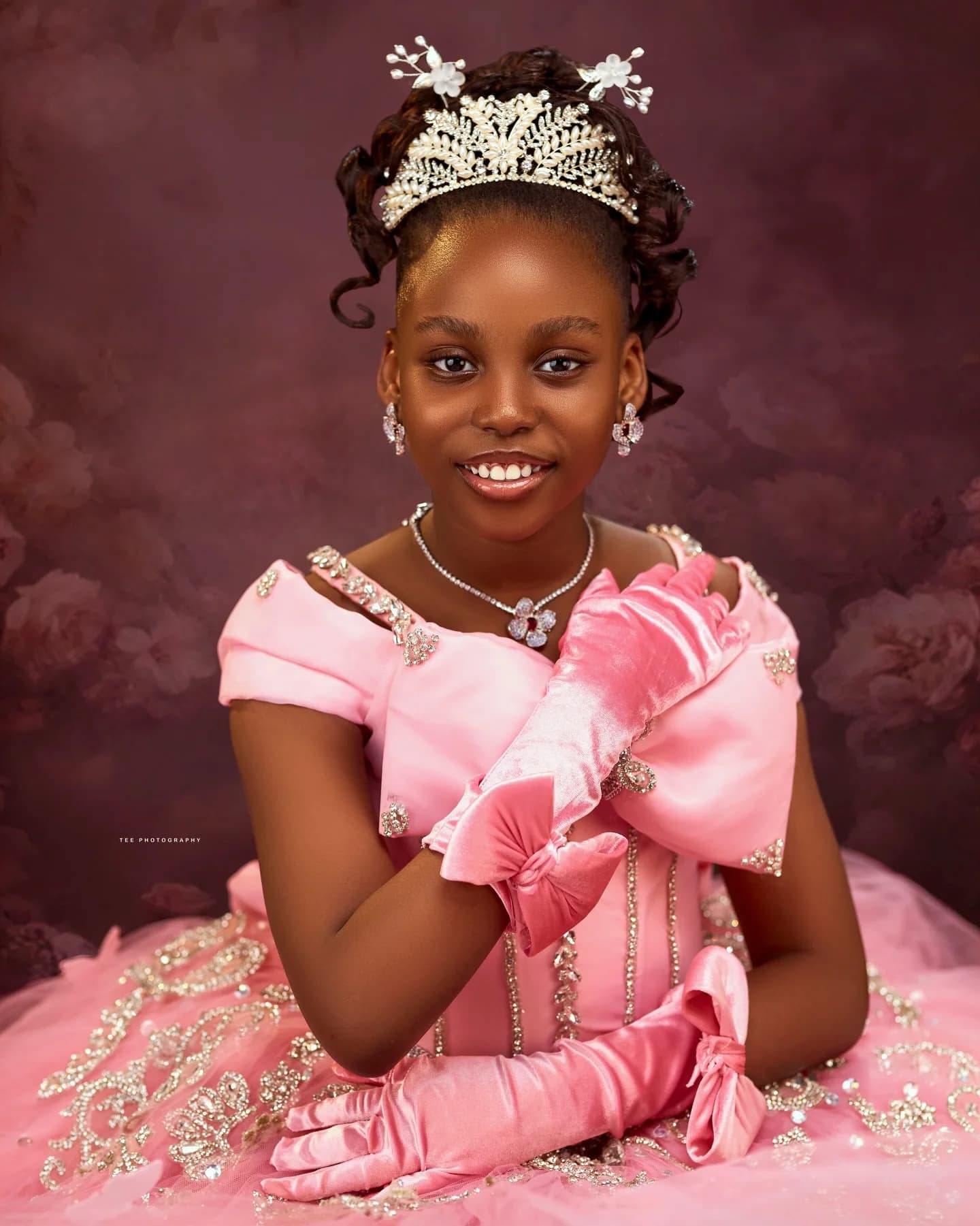 Abito da Damigella di Lusso Rosa con Fiori per Matrimonio, Vestito da Principessa con Fiocco Floreale per Feste di Compleanno, Abiti da Ballo per Bambine