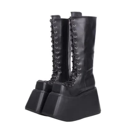 Women's Boots with Half Pulp Plate with Square Tip Black Style punk Wedges High Heels Ring Design with Hook Large Shoes