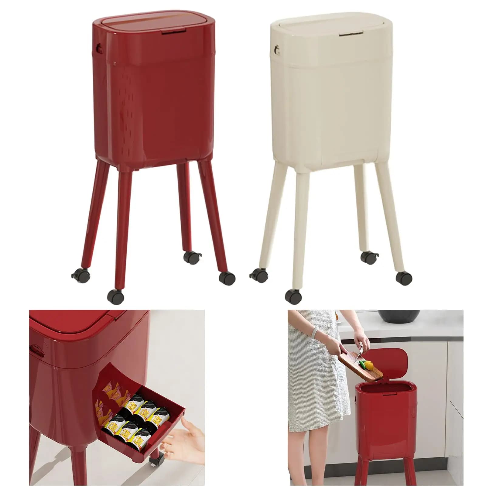 Cestino per Rifiuti con Cassetto Integrato, Pattumiera Semplice, Bidone per Spazzatura con Piedini Alti per Camera da Letto, Casa, Ufficio, Bagno, Cucina