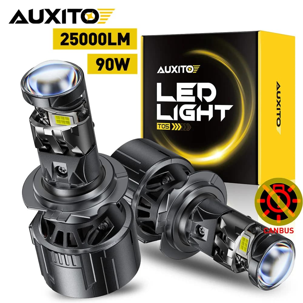 AUXITO 2 Pezzi 25000LM H7 H4 Fari a LED con Lenti Canbus, Proiettore H7 per Auto e Moto (Guida a Sinistra e a Destra)