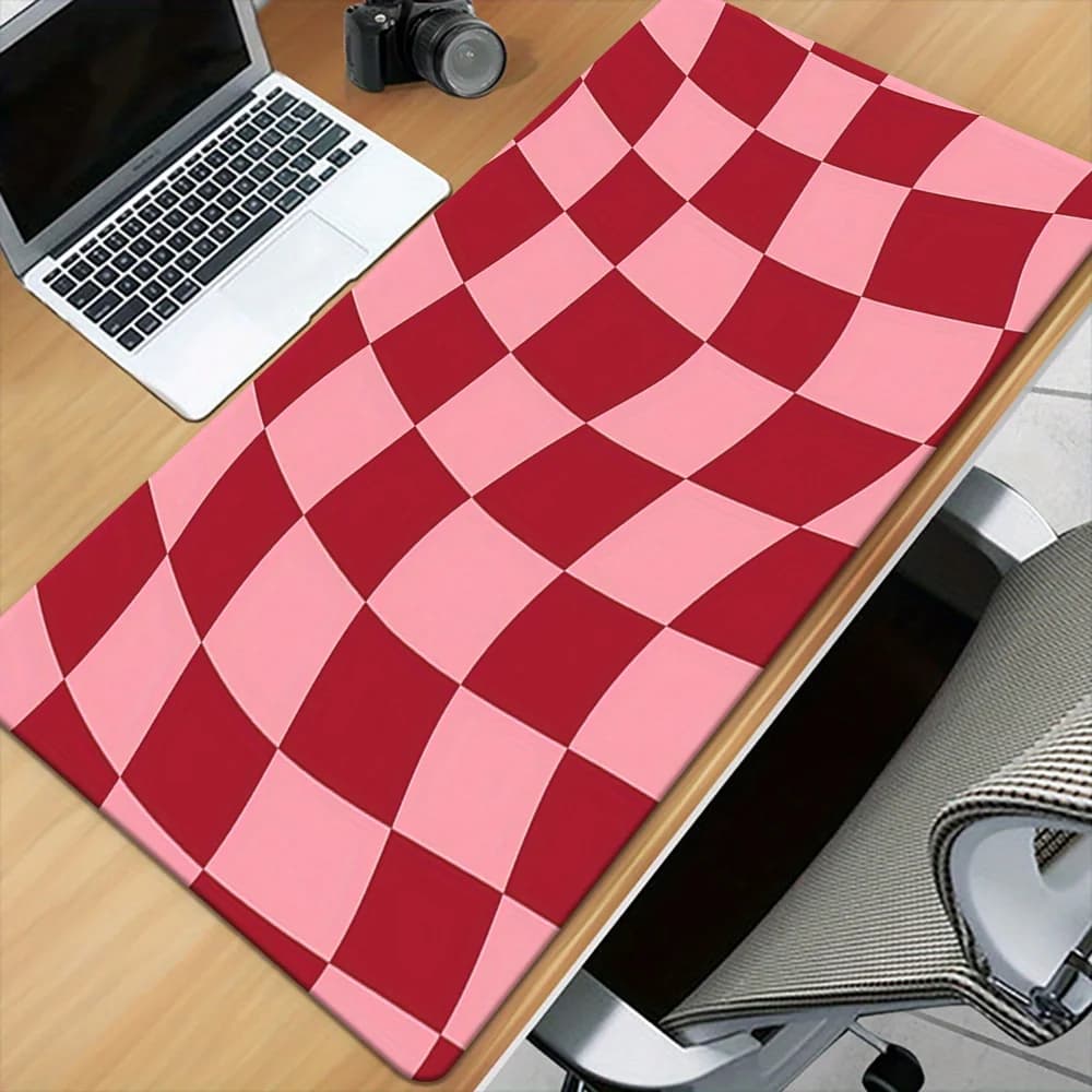Tappetino per Mouse HD con Motivo a Quadri Rosa e Rosso, Antiscivolo per Scrivania, Tastiera, Gaming, Ufficio, Computer, PC, Gamer, Regalo
