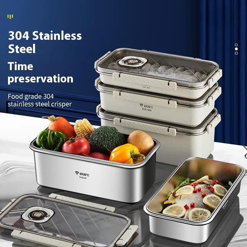 Stainless steel fresh-keeping box, sealed date food grade lunch box, refrigerator freezer household storage box