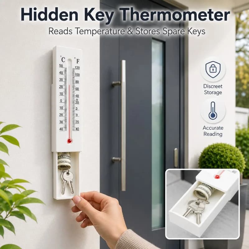 2-in-1 Wall Thermometer Key Hider Box, Outdoor Plastic Celsius Fahrenheit Temperature Gauge with Secret Drawer for Porch Door