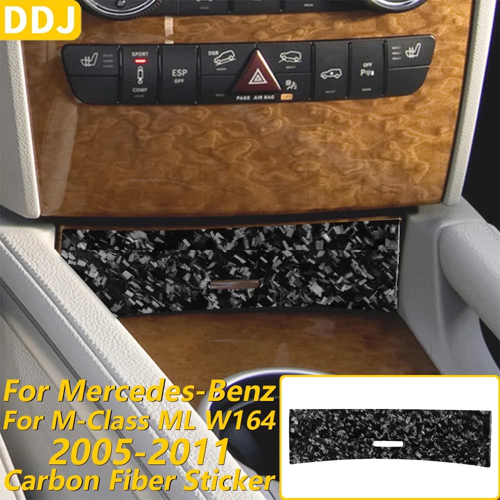 For Mercedes-Benz M-Class ML W164 2005-2011 Forged Carbon Fiber Central Control Storage Box Panel Cover Car Accessories Sticker