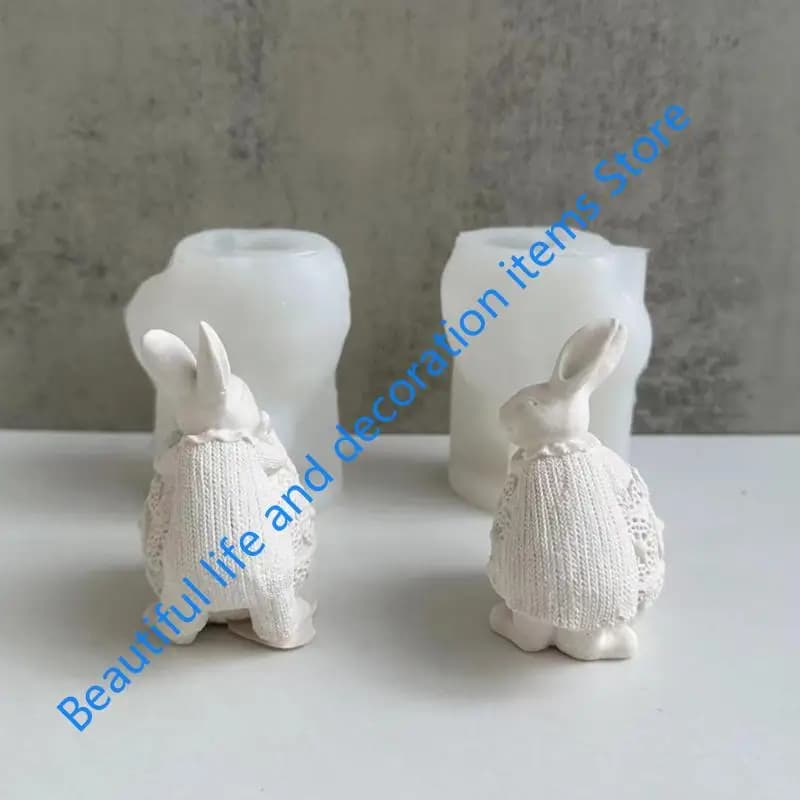 XX9B Little Rabbit Mold Animal Statue Plaster Resin Decorations DIY Gypsum Epoxy Resin Silicone Mould
