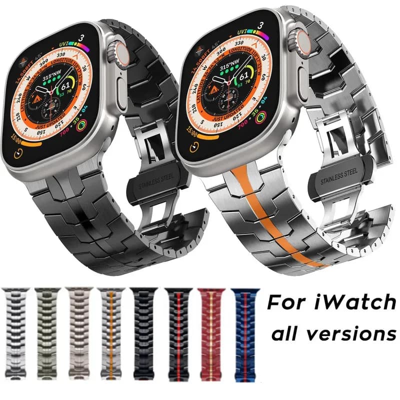 Per cinturini Apple Watch 40 46 42 44 45 49mm Iron Man cinturini in acciaio inossidabile per iWatch serie 10 9 8 7 6 SE 5 4 Ultra 2 braccialetti