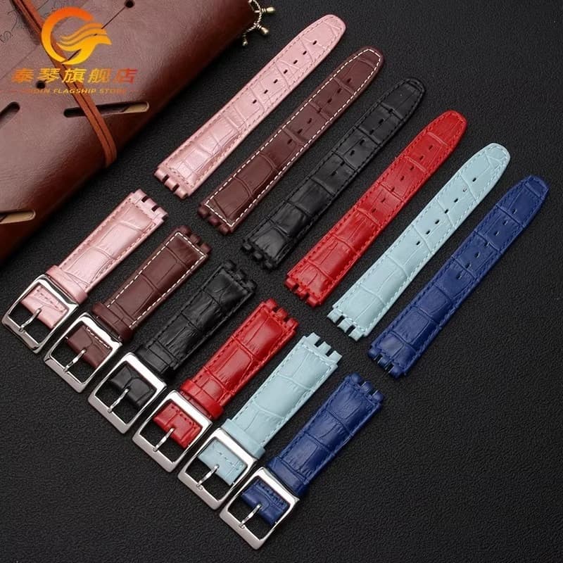 For Swatch YCS YAS YGS IRONY Series Soft Watch Strap Cowhide Leather Men Women 17mm 19mm Black Brown Textured Interface Strap