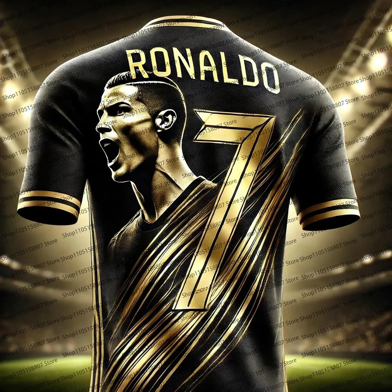 2026 Nuova estate Cristiano Ronaldo Black Gold Edizione commemorativa T-shirt sportiva da esterno Asciugatura rapida attraverso la maglia