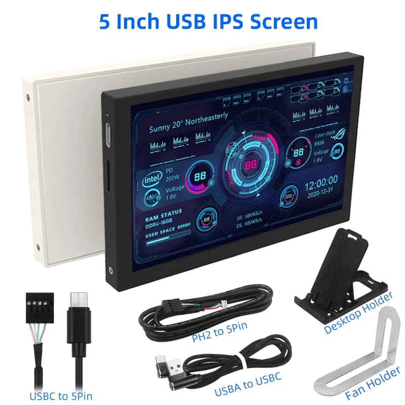 Display USB tipo C da 5 pollici Schermo secondario IPS LCD Computer CPU GPU RAM HDD 800x480 USBC NO Monitor compatibile HDMI NO AIDA64