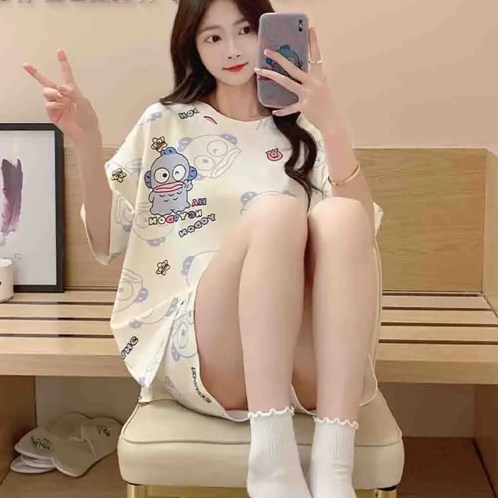 Set di 2 pezzi Sanrio Hangyodon di pigiami Kawaii Y2K, pantaloncini, pigiami estivi a maniche corte, morbidi e comodi, per la casa