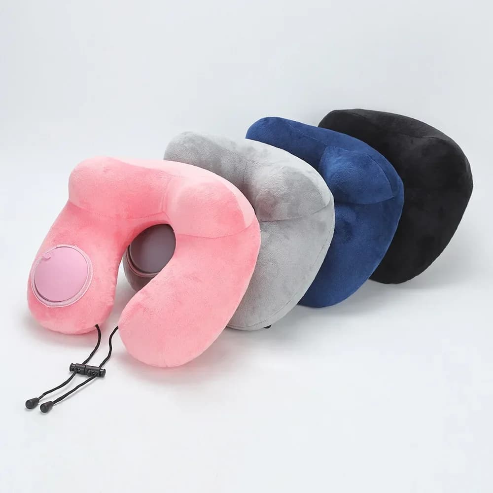 Relax and Rejuvenate with U-Shaped Short Plush PVC Pillow Core Inflatable Neck Pillow - Neck Pillow for Airplane Sleep Traveling