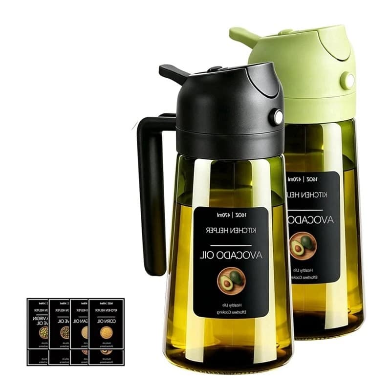 ABAH-Fryer Light Proof 16 Oz/470 Ml Olive Oil Dispenser For Kitchen-2 In 1 Olive Oil Sprayer With Stickers For Cooking, Air